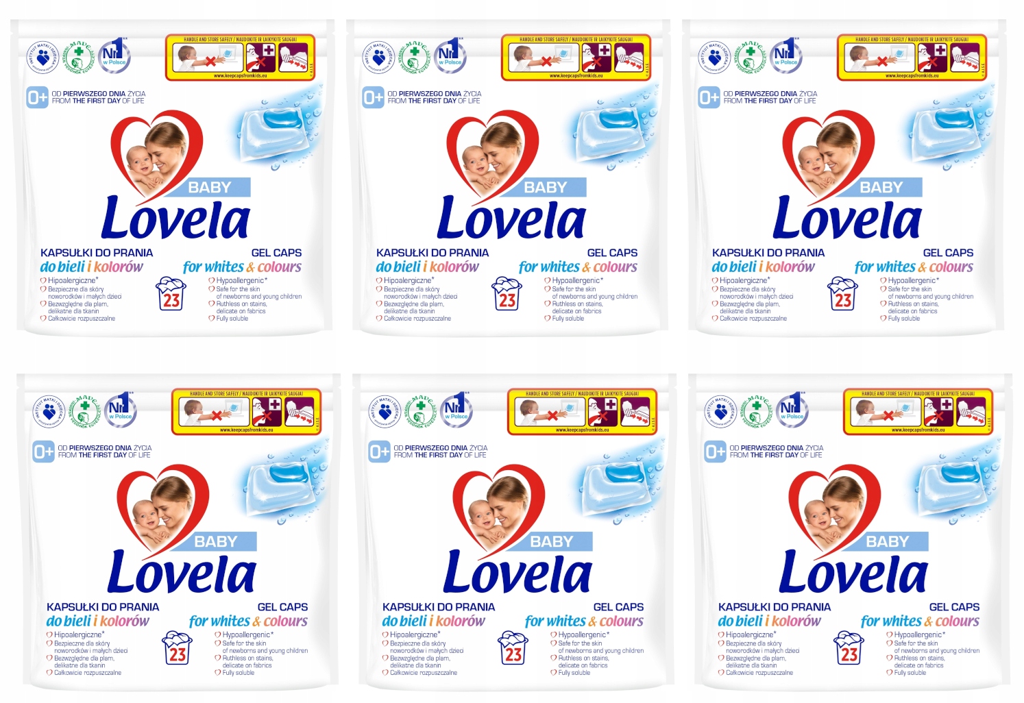 Lovela Baby Hipoalergiczne kapsułki do prania bieli i kolorów 6x23 prania