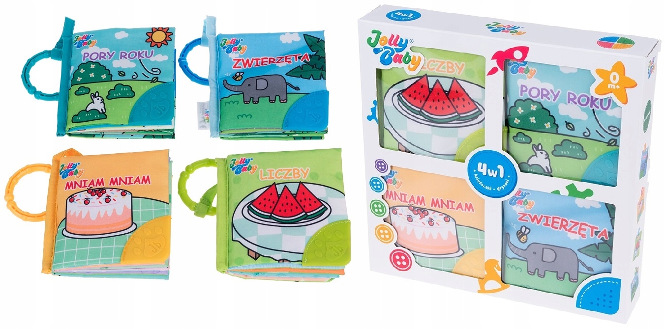 

JollyBaby 4w1 Zestaw Książeczki gryzaki uchwyt