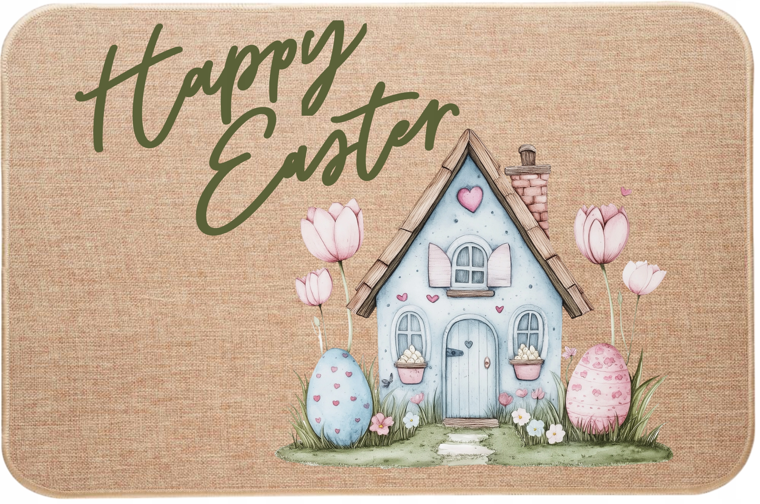 Ozdobná lněná rohožka na Velikonoce Happy Easter