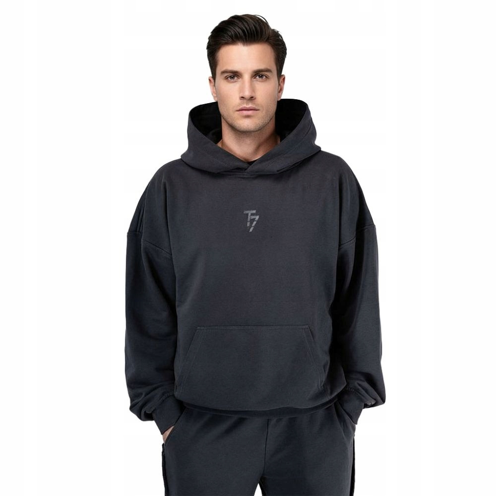Pánská mikina T7 Haft Hoodie bavlna Šedá Mikina-m-haft-grafit XL
