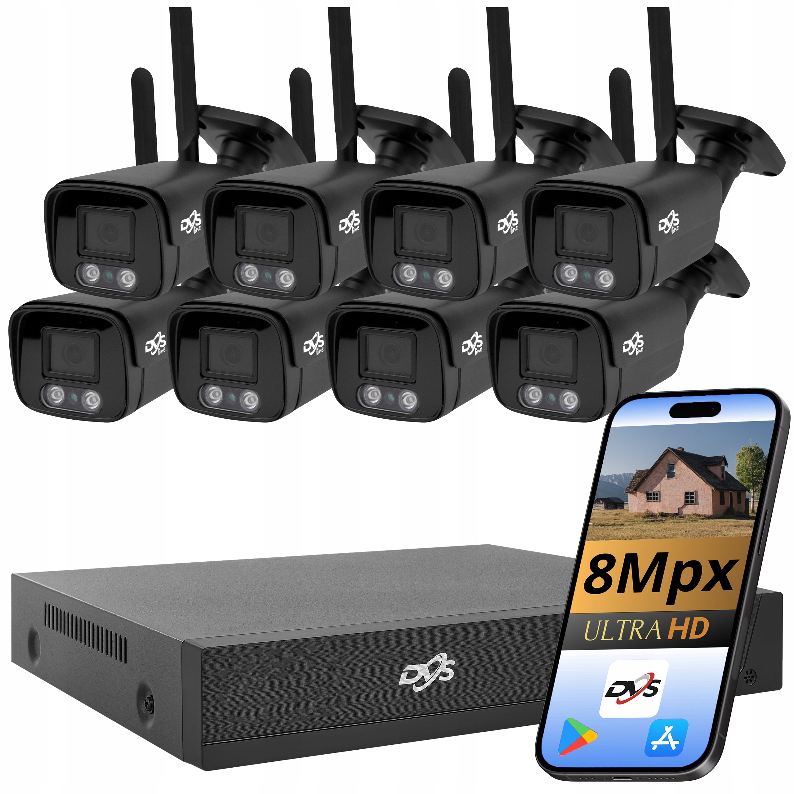 Sada 8 Kamer Wifi Černá Tuba 8Mpx Monitorovací Bezdrátová Kamera 4K Dvs