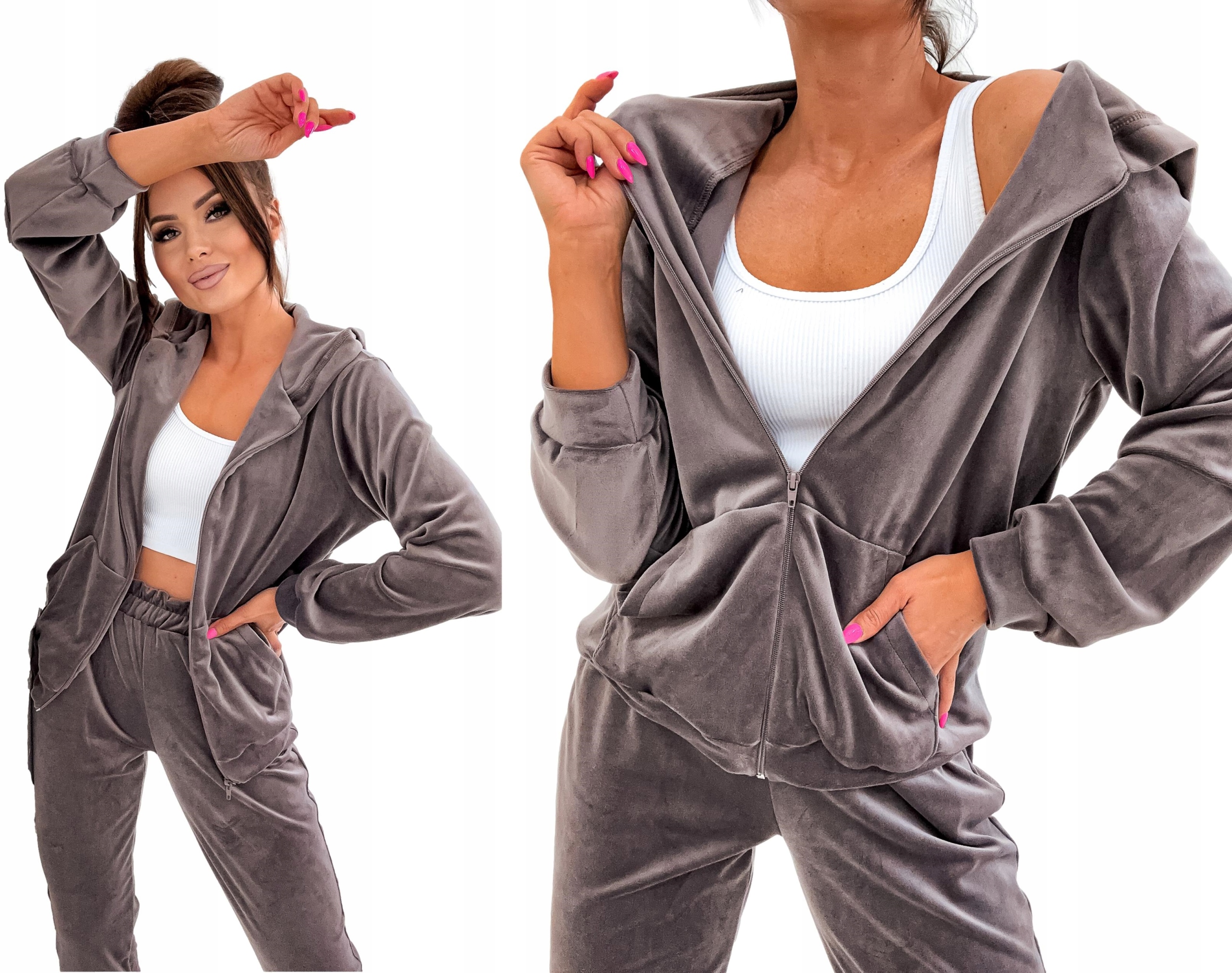 DAMSKI WELUROWY KOMPLET DRESOWY SPODNIE BLUZA ROZPINANA POLSKA PRODUKCJA Rozmiar XXS