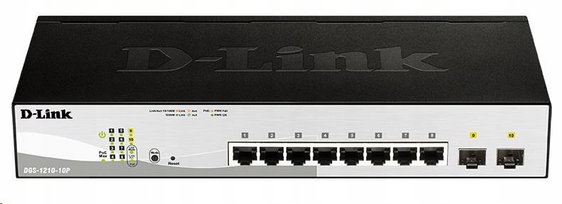 D-Link DGS-1210-10P switch 8-portový Ge PoE prepínač, 2xSFP