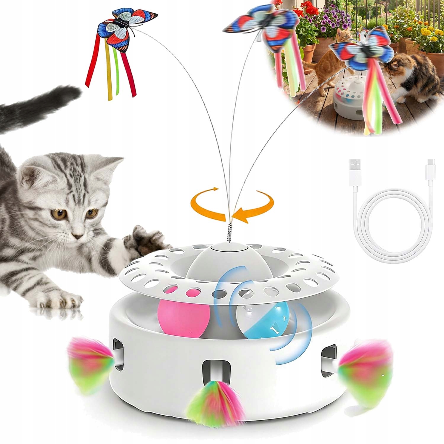 Hračka Pro Kočky 3V1 Inteligentní S Peřím, Motýly A Míčky
