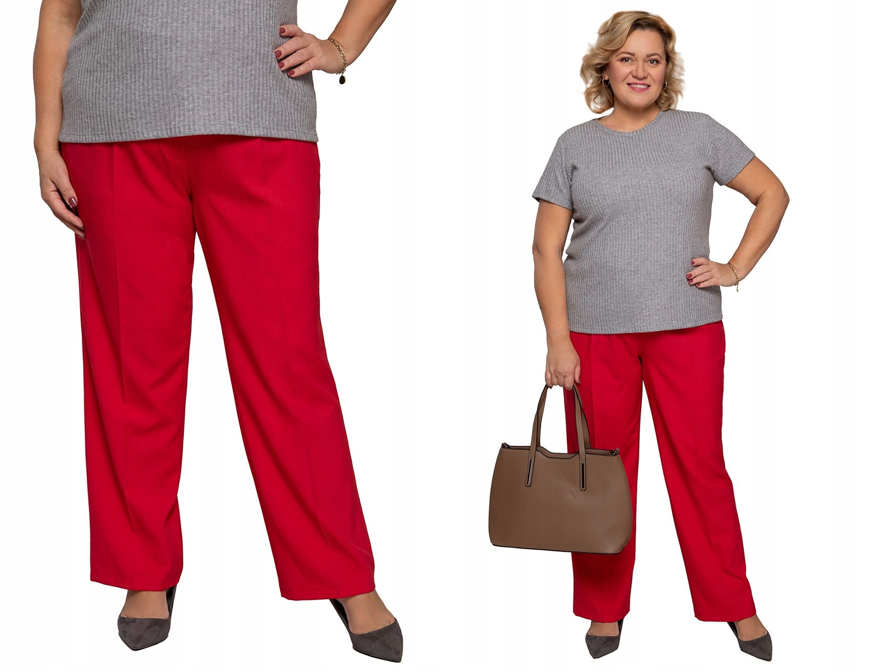 Lněné jednoduché kalhoty v červené barvě 60