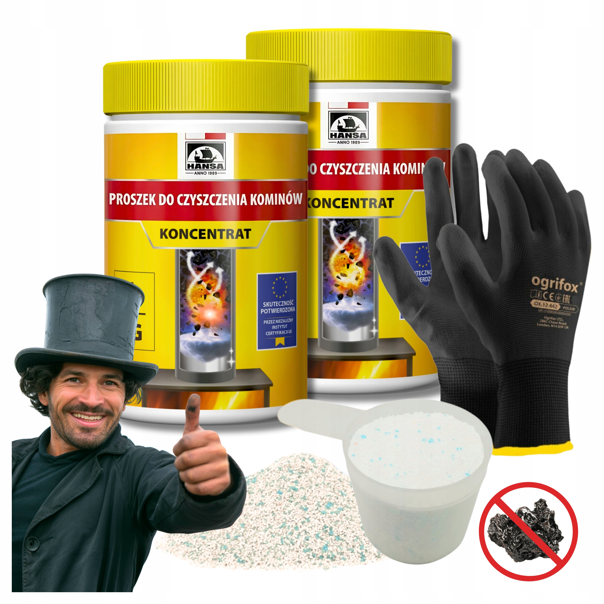 Prášek Na Čištění Komína Pece Na Odstraňování Sazí Hansa 2 kg Set