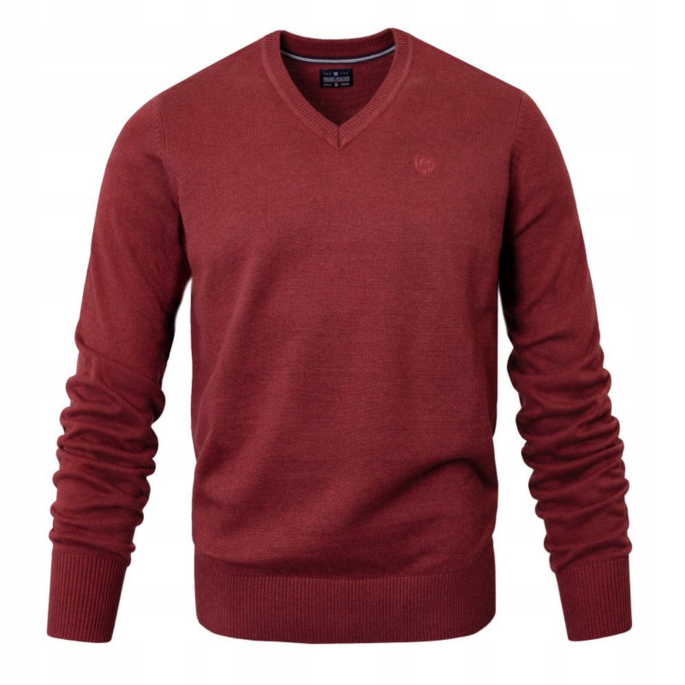 Klasický bavlněný pánský svetr se srdíčkem (V-Neck) – Pako Jeans – Bordo – XXL