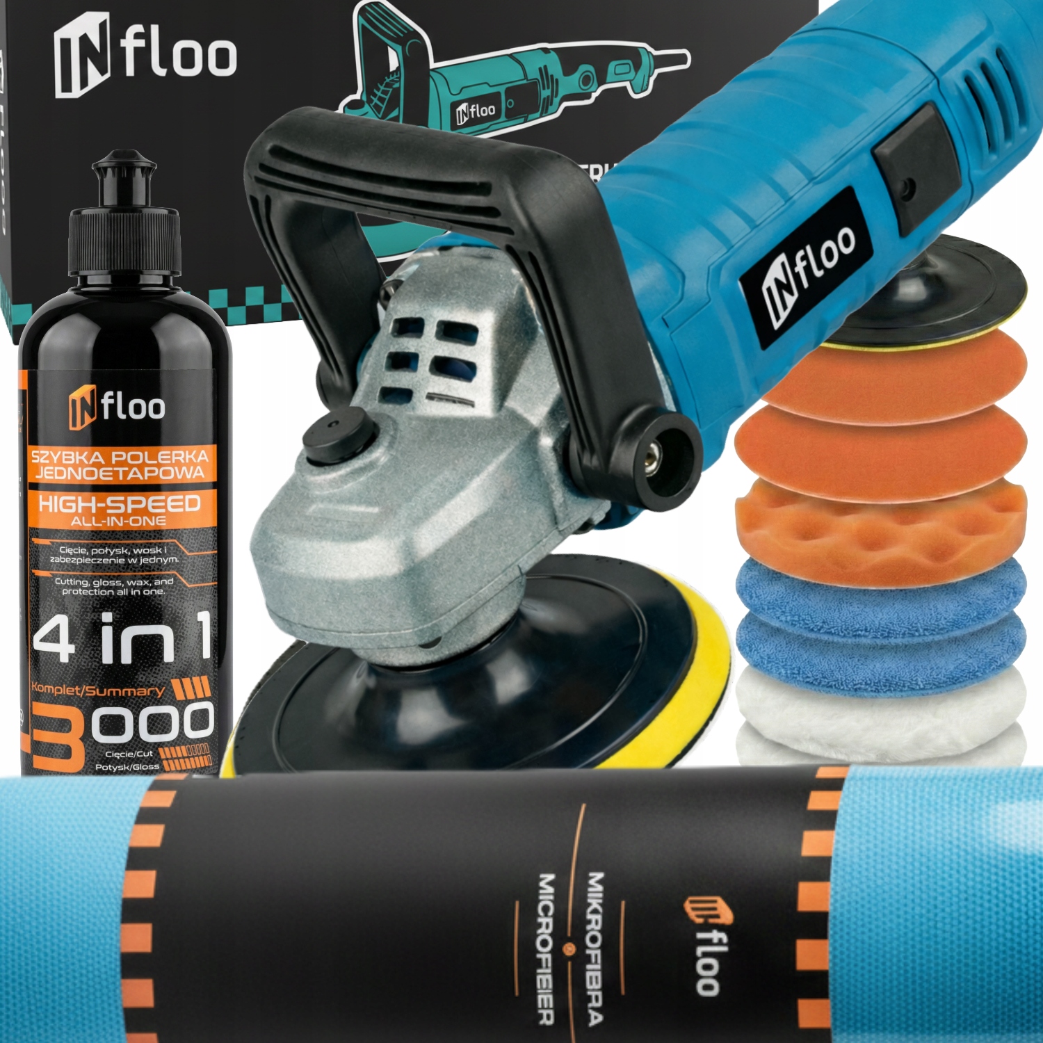 MASZYNA POLERSKA POLERKA SAMOCHODOWA ROTACYJNA Z REGULACJĄ OBROTÓW + ZESTAW