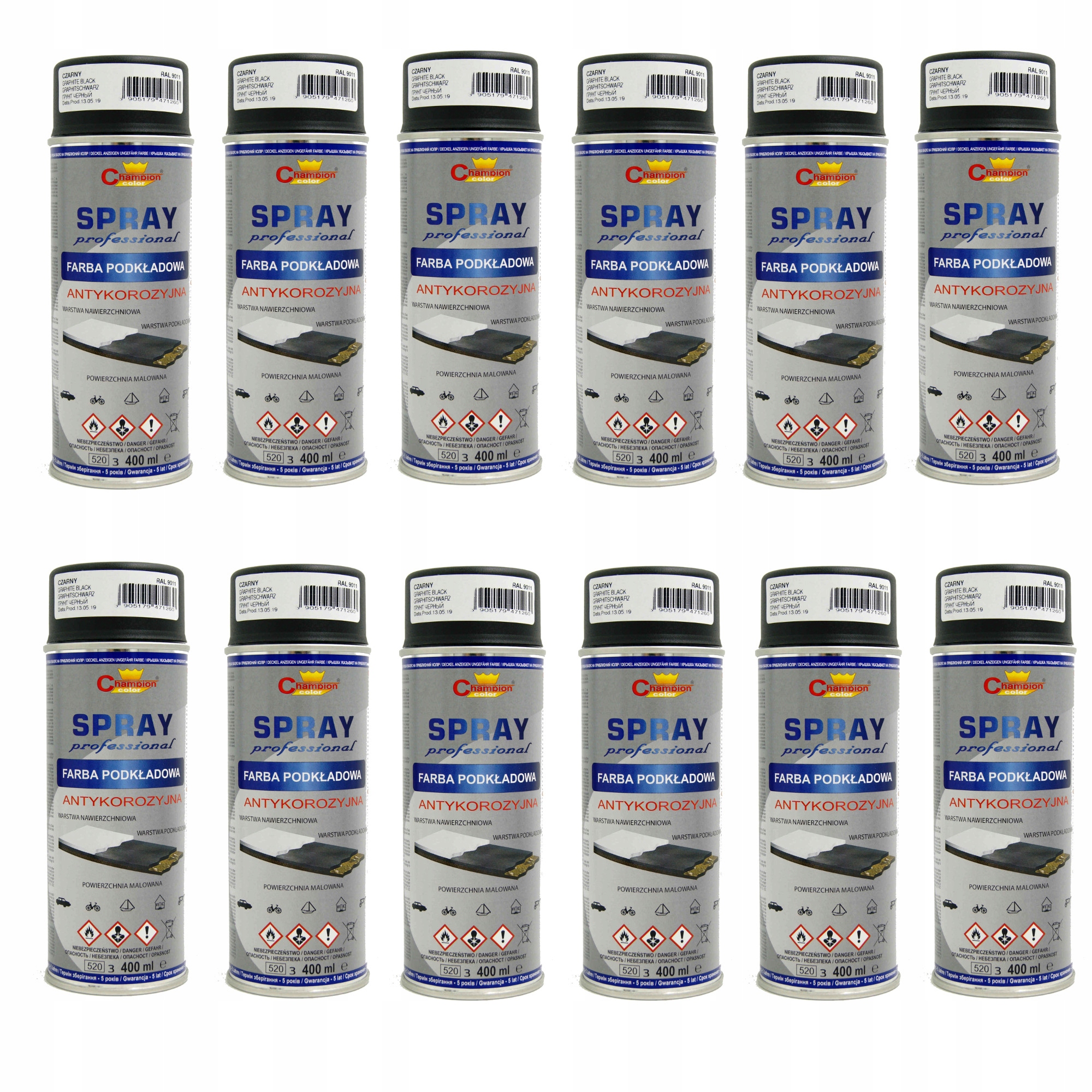 

12x Podkład Czarny 9011 Spray 400ml Antykorozyjna