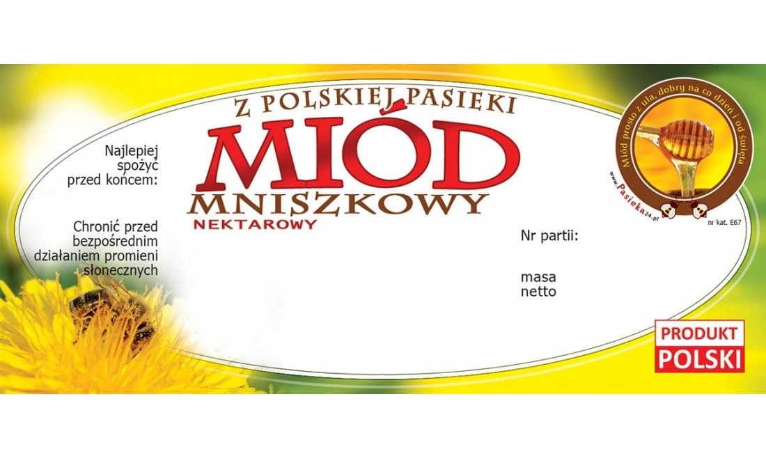 

Etykieta na miód Mniszkowy 100szt mniszek Etykiety