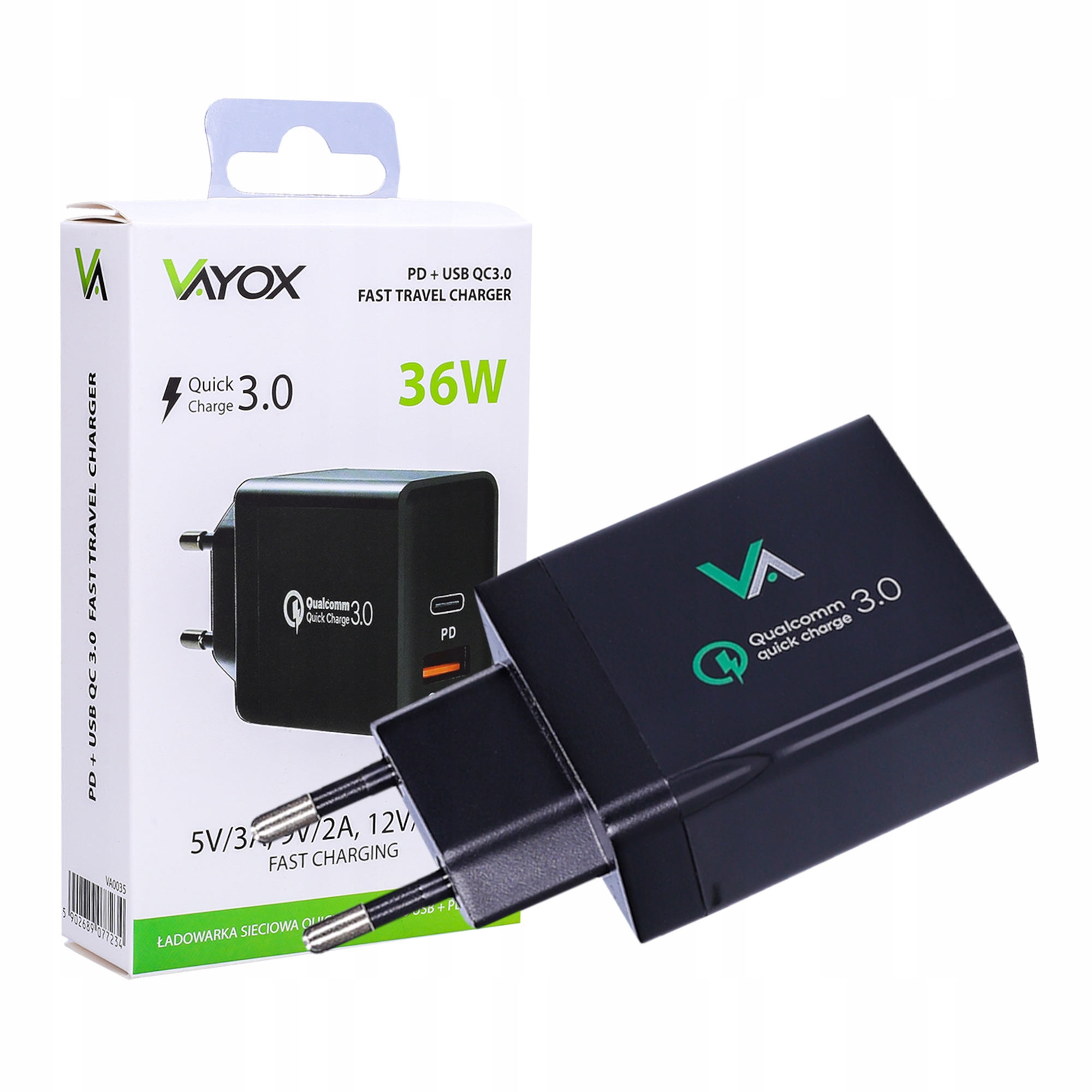 

Ładowarka Sieciowa Usb Usb-c Qc Pd 36W 3A Vayox