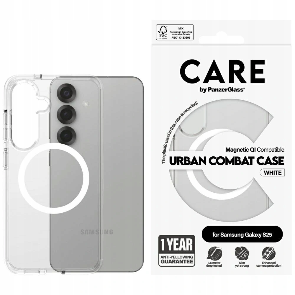 Pouzdro Care by PanzerGlass Urban Combat White pro Galaxy S25, průhledný
