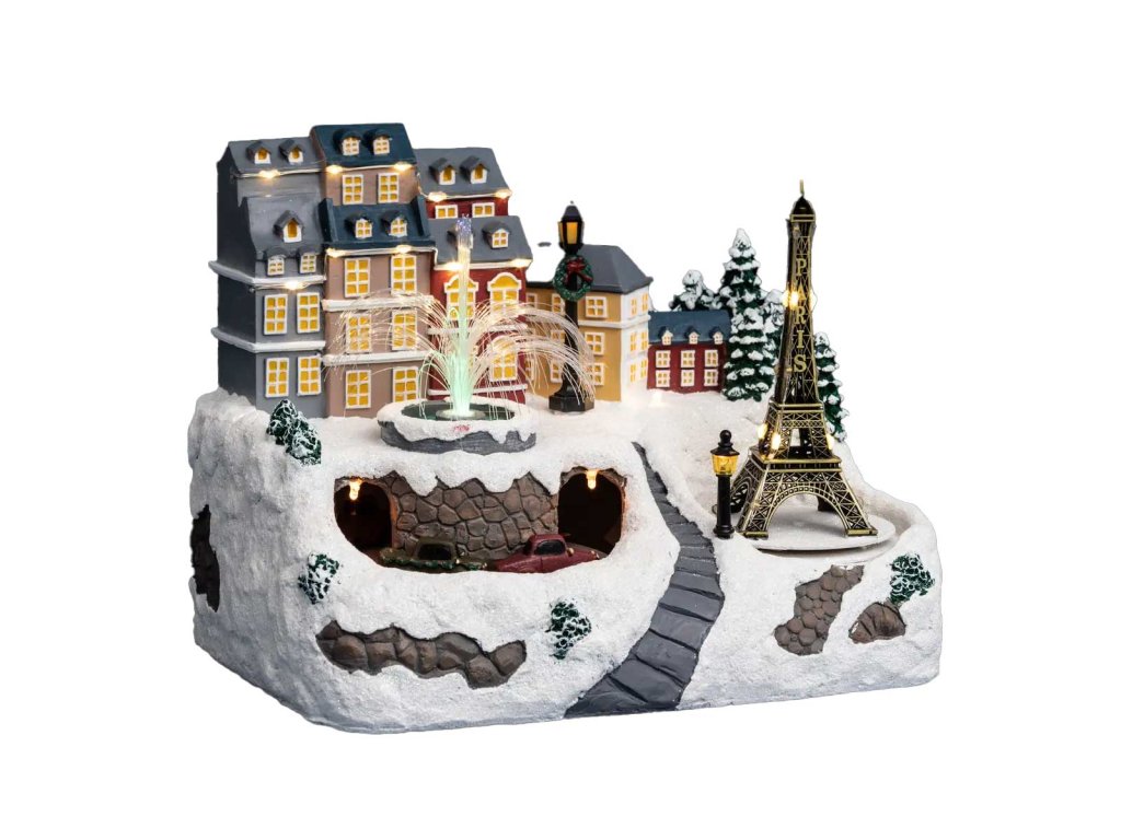 Pohyblivá vianočná scéna s Eiffelovou vežou