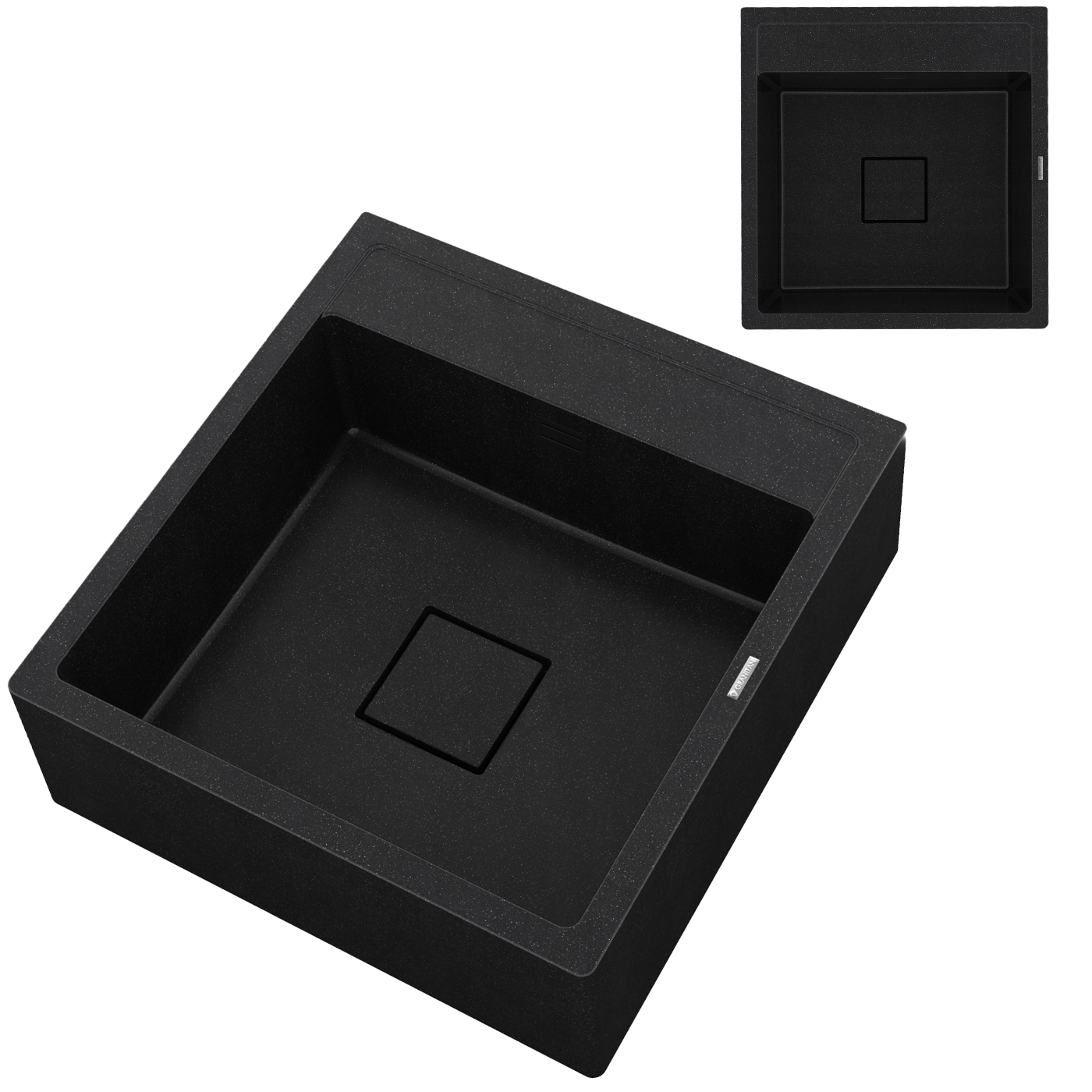 Granitový Drez Škandinávsky Farmársky Sifón Tavo Čierny Škvrnitý