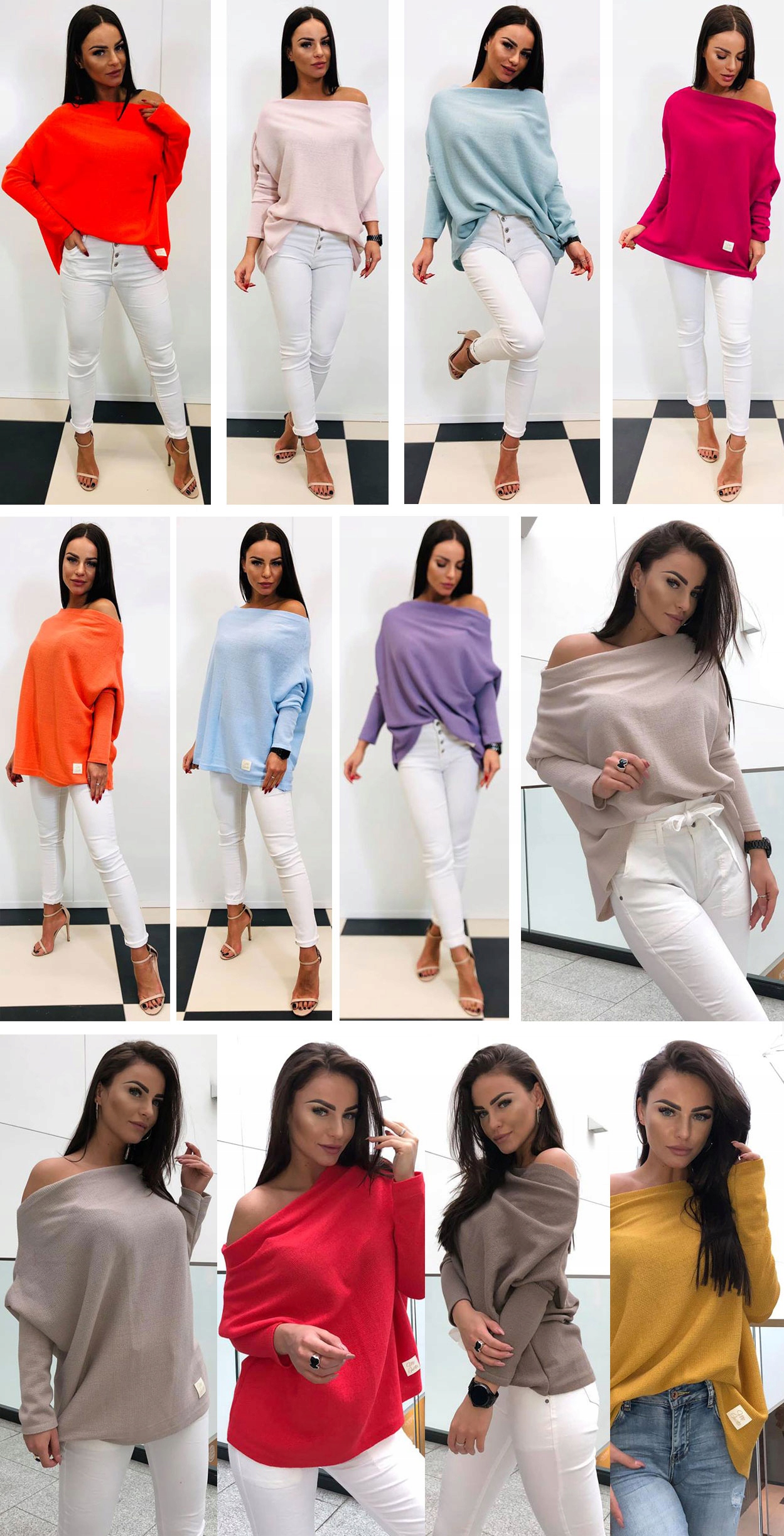 SWETEREK OVERSIZE TUNIKA SWETER WOOL ODKRYTE RAMIĘ Marka bez marki