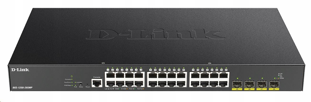 D-Link DGS-1250-28XMP 28-portový gigabitový inteligentný PoE switch, 24x…