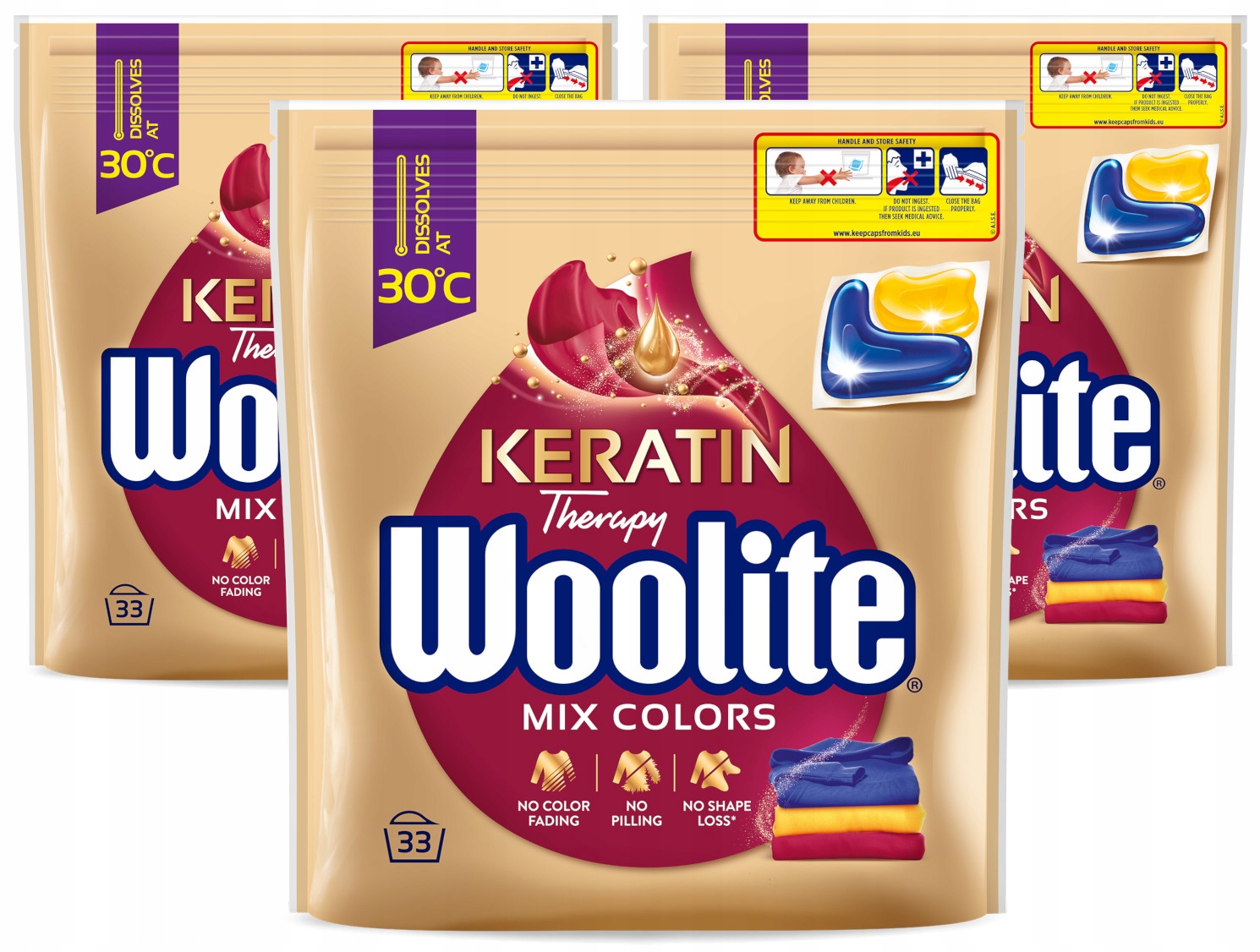 Levně Sada Woolite Mix Colors Kapsle na praní barev 3 x 33 kusů