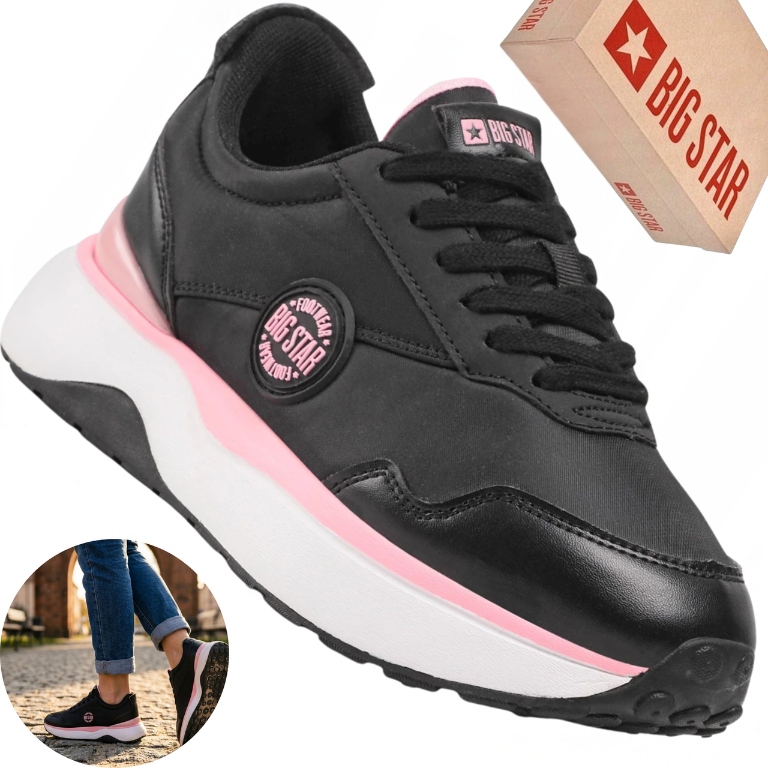 Buty damskie Big Star JJ274A014 czarne sneakersy na platformie z różem
