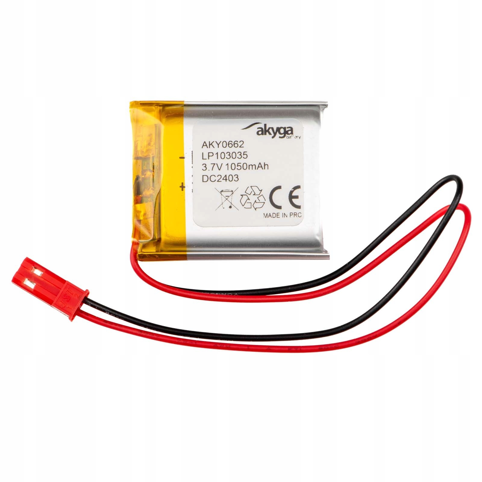 Akumulator Li-Po LP103035 Akyga 3.7V / 1050mAh PCM złącze JST 2-Pin 150mm