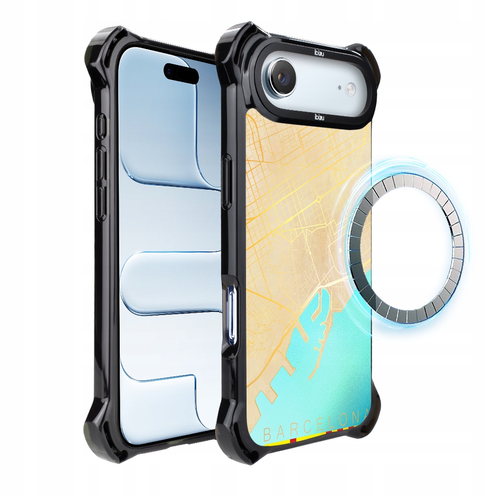 Pouzdro pro iPhone Air Ibizu DropGuard Ultra s MagSafe, mapa světa, Barcelona