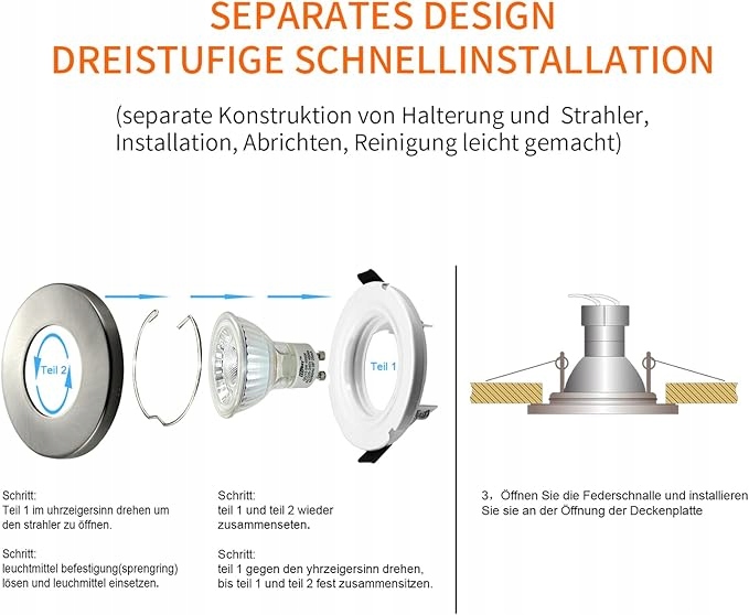 10x OCZKO WPUSTOWE REFLEKTOR SUFITOWY OKRĄGŁY GRATIS 10X ŻARÓWKA GU10 4500K Kolor odcienie szarości i srebra