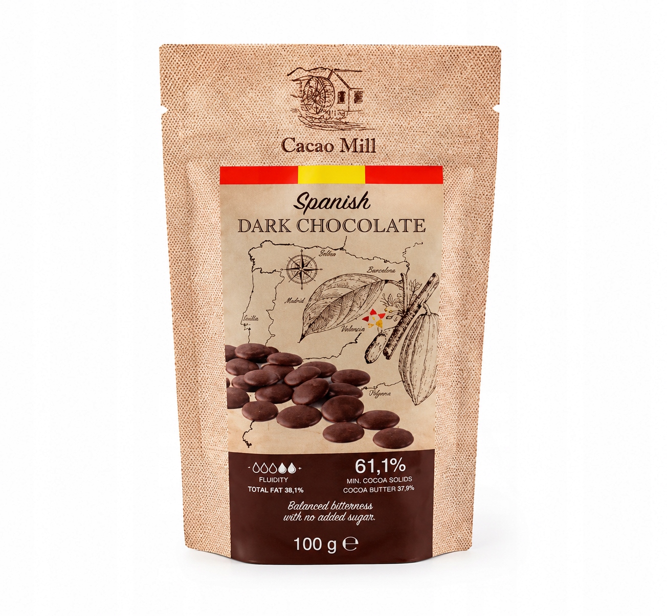 Čokoláda dezertní bez cukru Cacao Mill 61,1% 100 g – intenzivně kakaová
