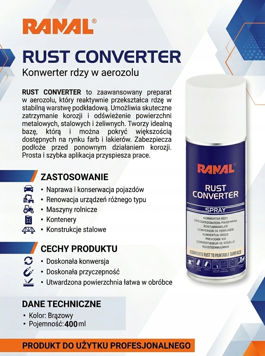 Rust Converter Spray Podkład na rdzę 400ml Ranal
