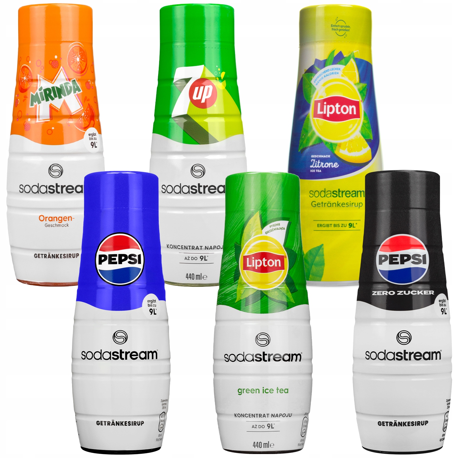 6X Syrop Sodastream Pepsi 7UP Mirinda Lipton Koncentrat Do Saturatora 440ml