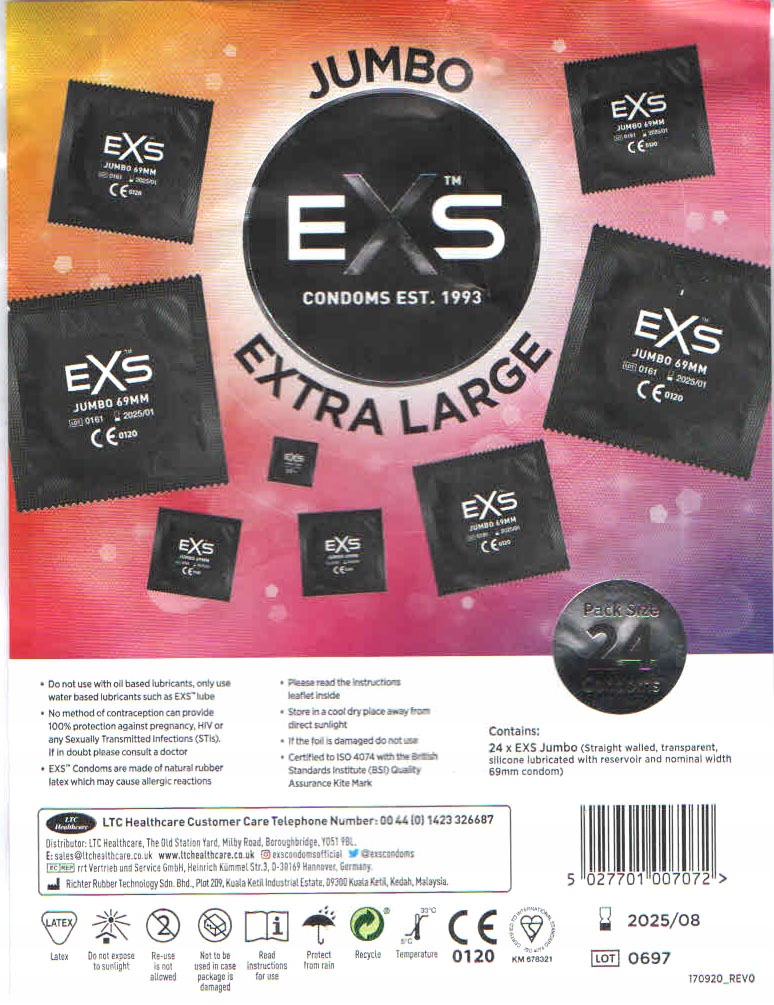 

Exs Jumbo XXL Prezerwatywy 69 mm większe 24 sztuki