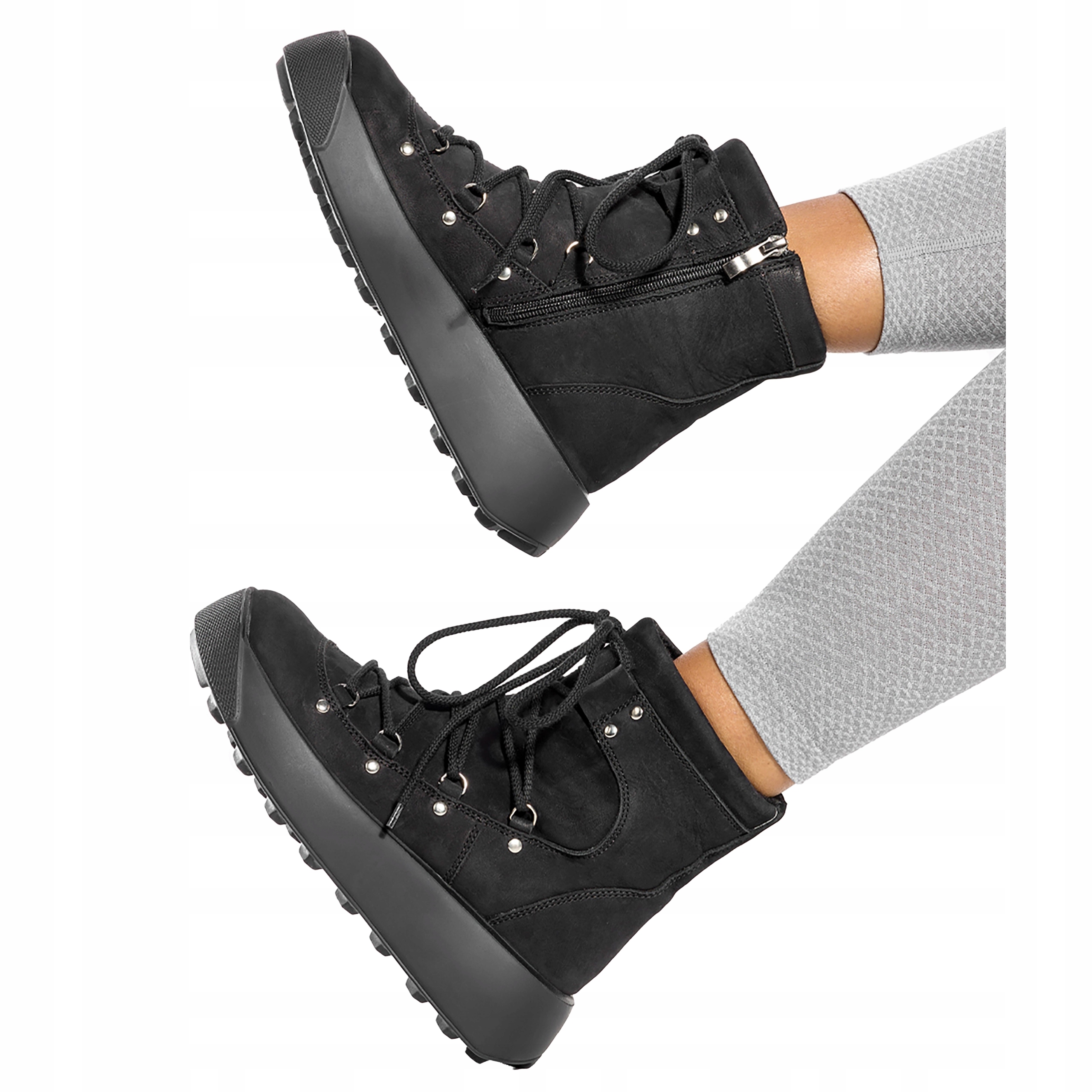 Sněhule Kotníkové Boty na platformě, černé, Polský Výrobek, velikost 38