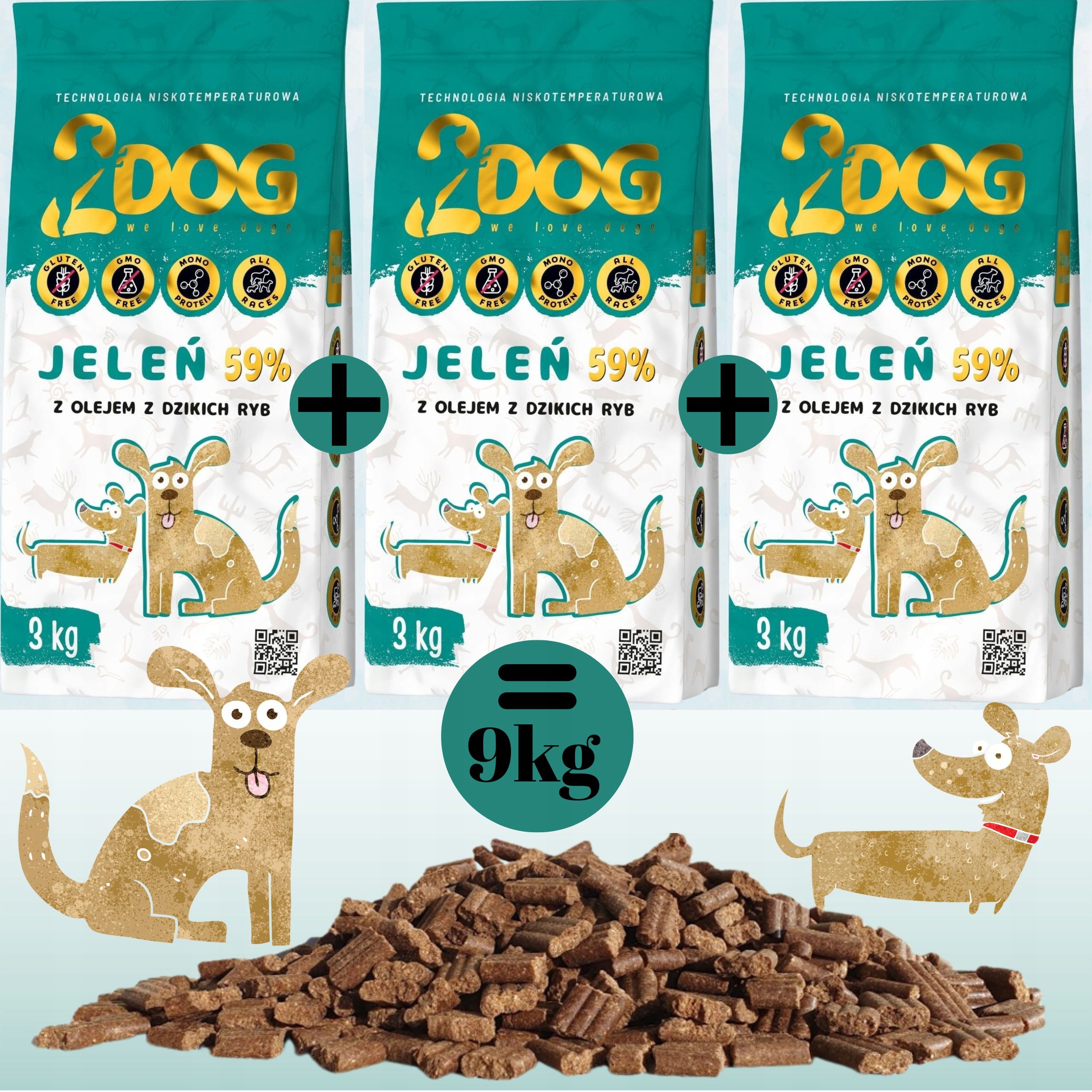 Suché Krmivo Pro Psa 2 Dogy Jelen 9kg Studeně Lisované Hypoalergenní Bez Lepku