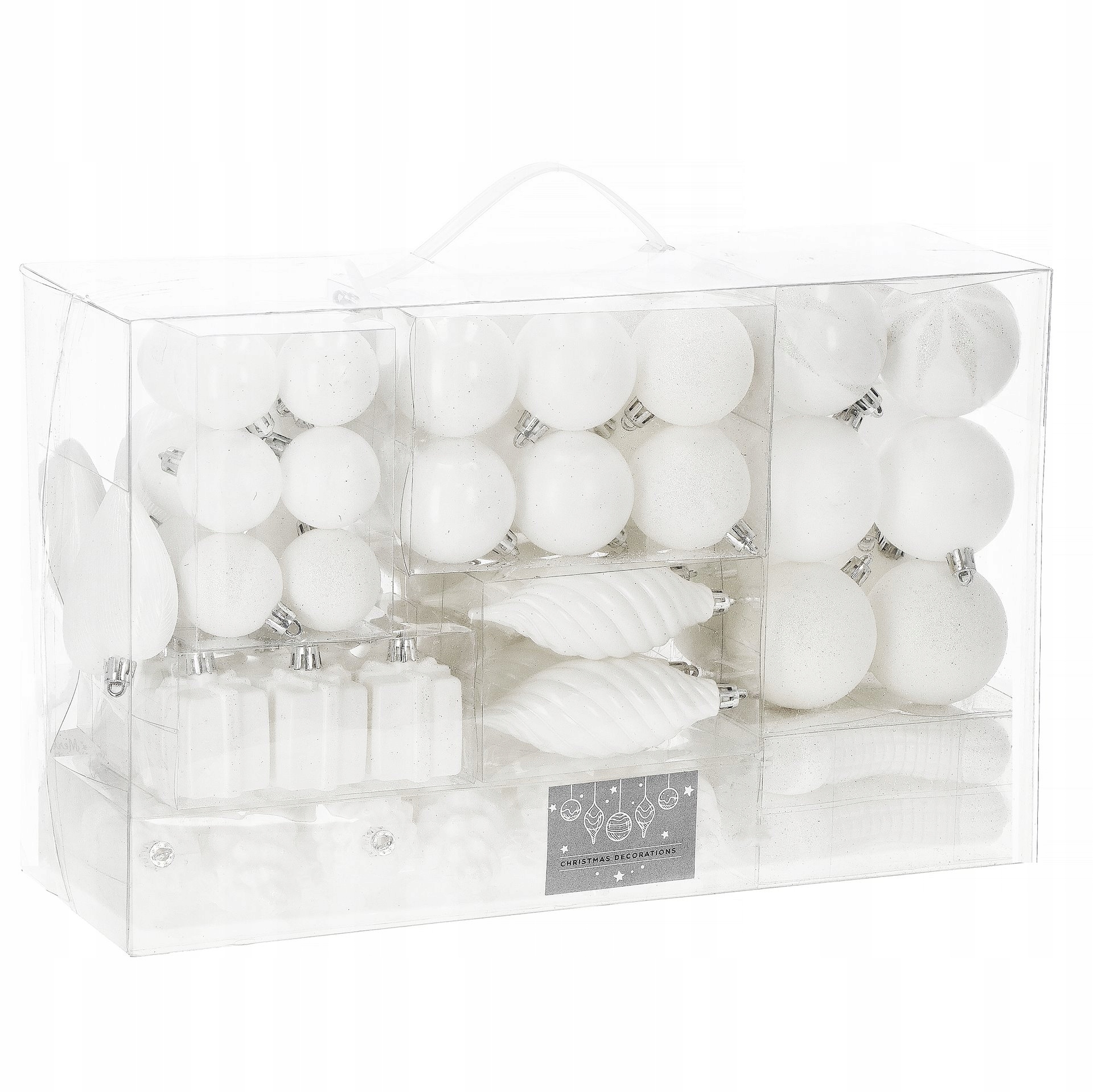 Vánoční Baňky Vánoční Ozdoby x72 Nerozbitné Sada Na Stromeček XL Bílé Vánoční Ozdoby
