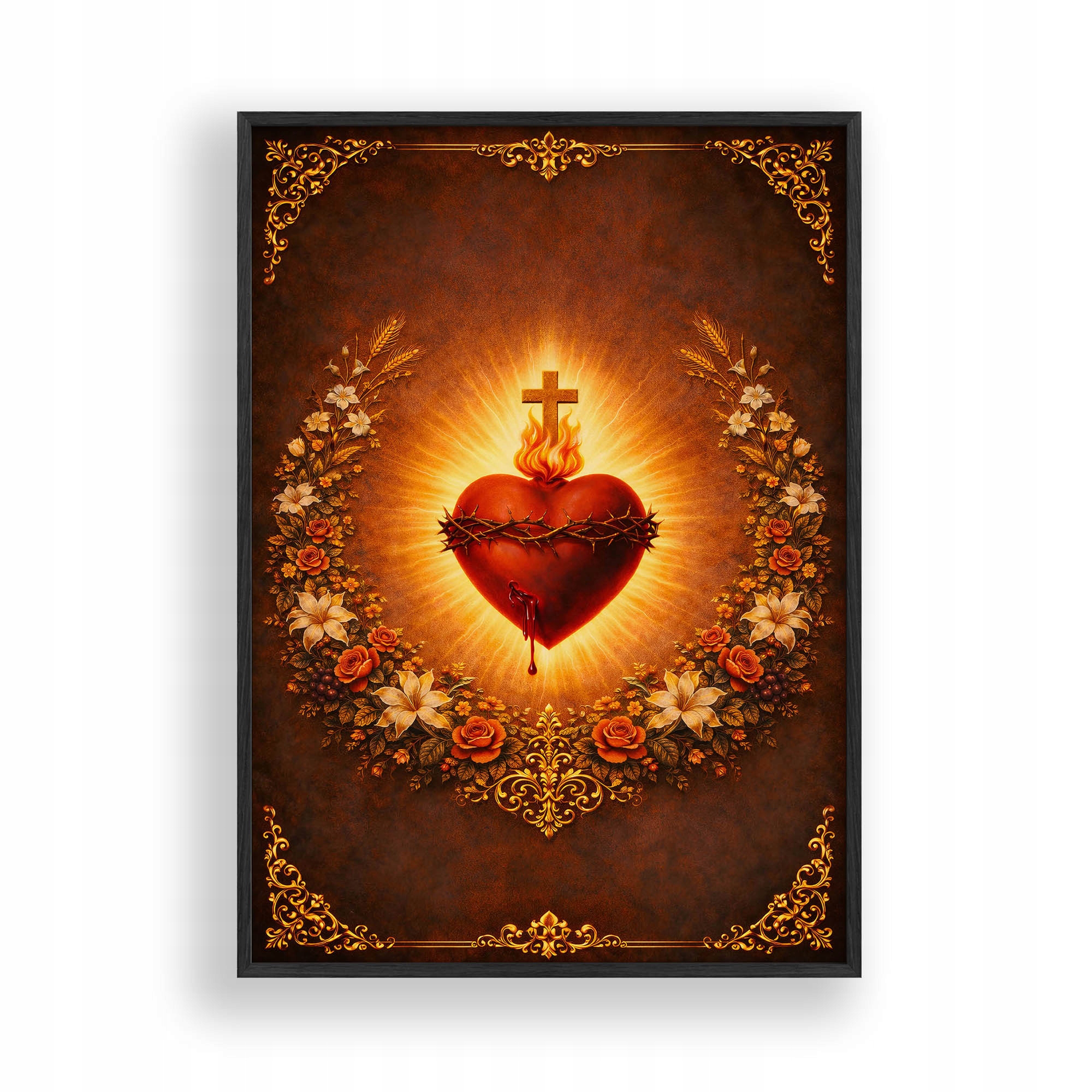 Obraz Serce Jezusa Religijny Plakat Ramka Drewniana Czarna 30x42 cm