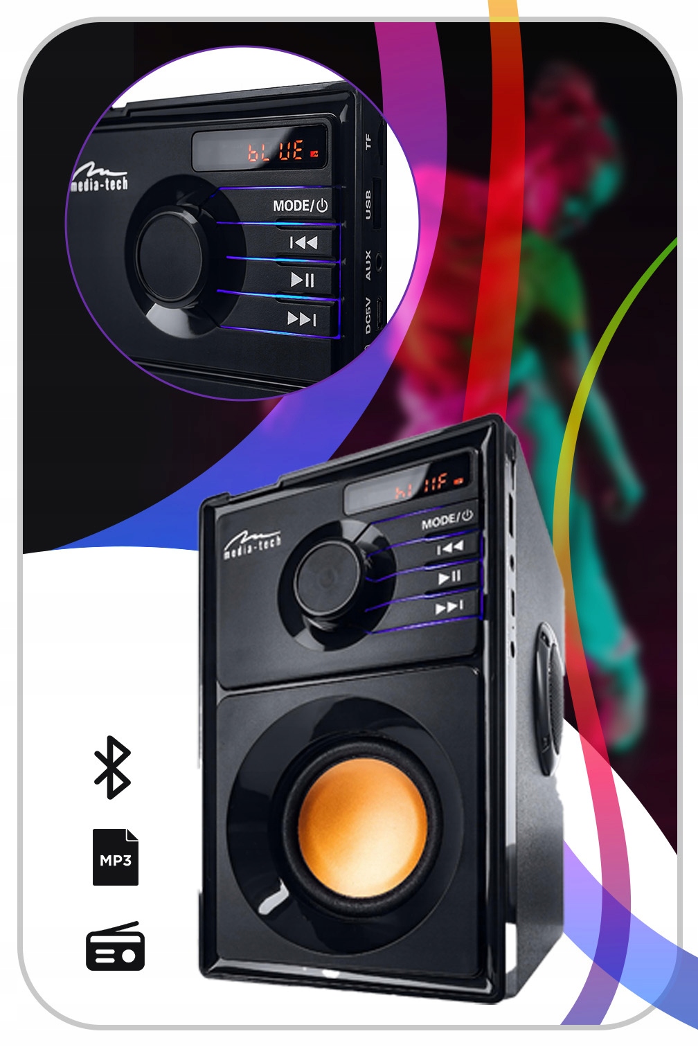 DREWNIANE RADIO PRZENOŚNE BEZPRZEWODOWE Z GŁOŚNIK BLUETOOTH MP3 Kod producenta Przenośny Bazooka System Audio TWS BT