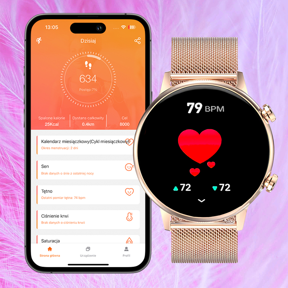 SMARTWATCH DAMSKI ENTER ROZMOWY PULS PL MENU MESH Materiał paska stal