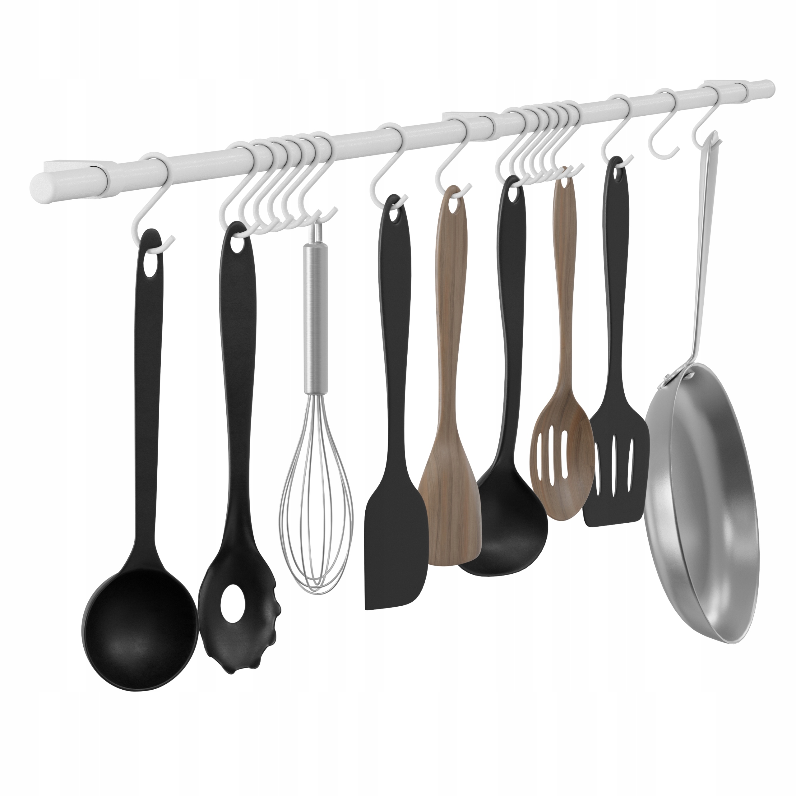 Kuchyňský Reling Věšák Na Stěnu S Háčky 148 cm Bílý Mat Twist