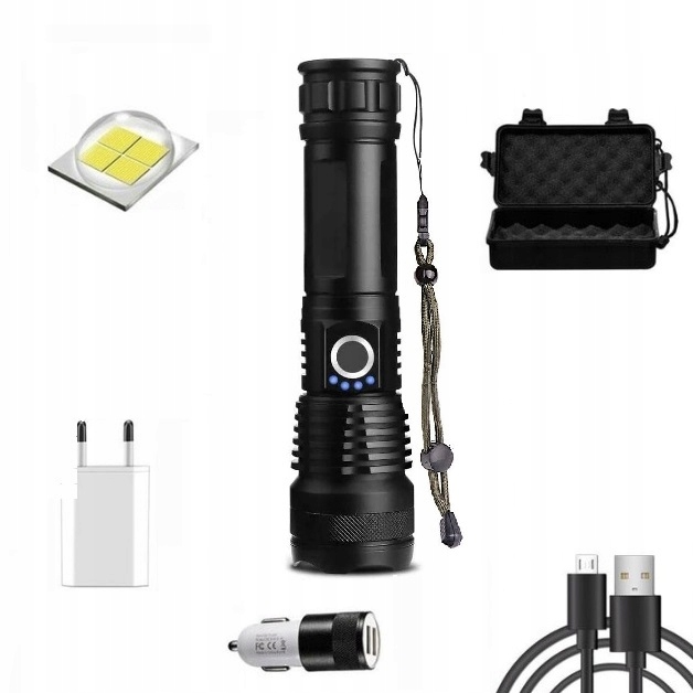 Latarka Taktyczna Mocna Led XHP50 Zoom Usb (E001)