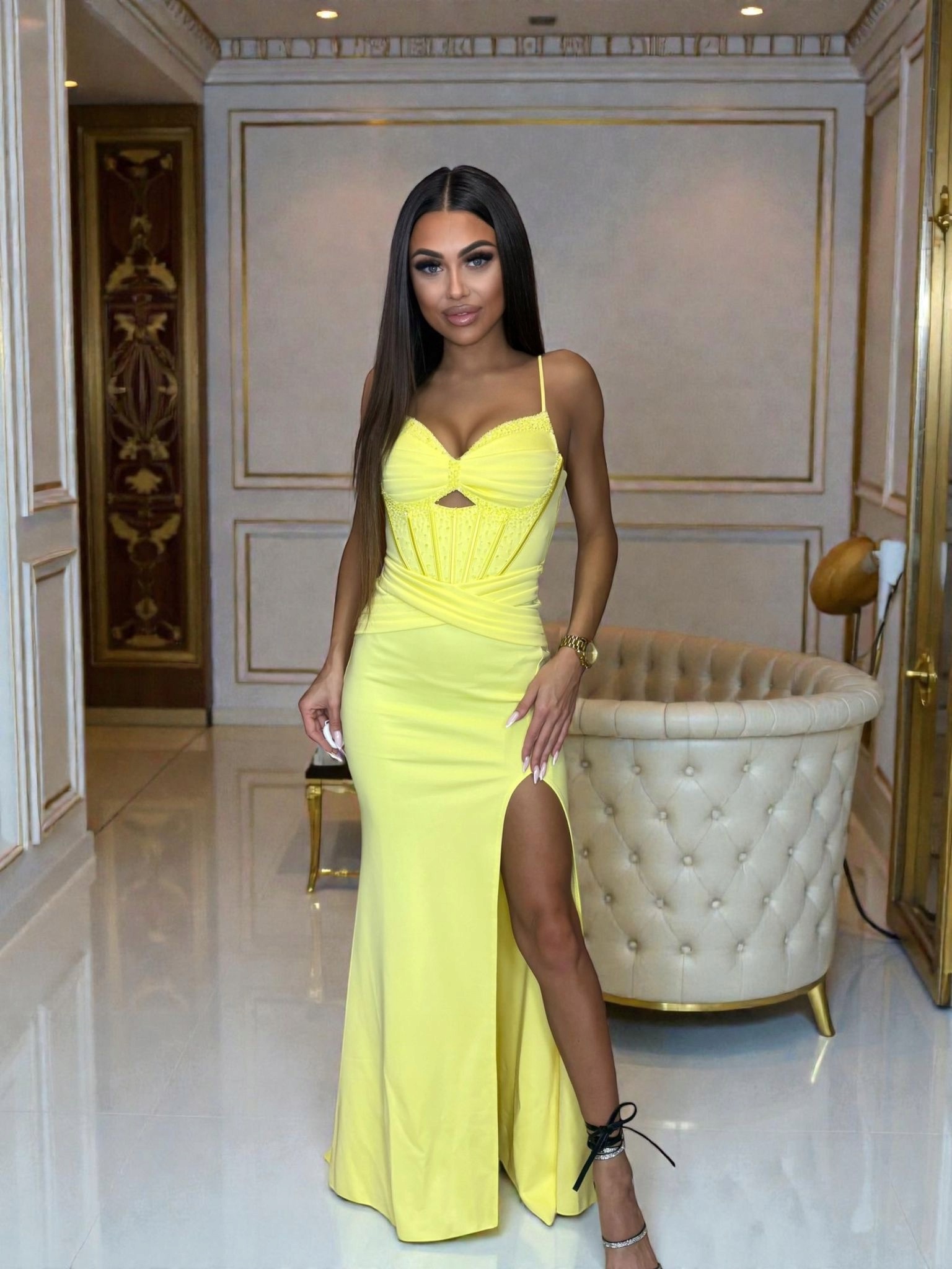 Šaty Na Svatební Hostinu Luckin Dlouhá Citronová 34 Xs