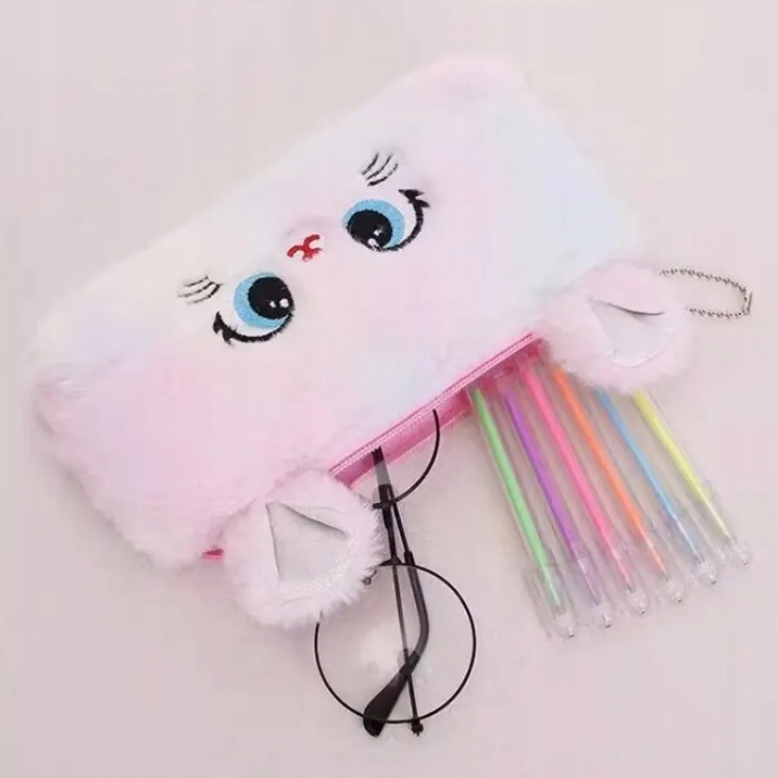 PIÓRNIK SASZETKA KOSMETYCZKA PLUSZOWY KOT KOTEK TĘCZOWY RÓŻOWY Marka DKM