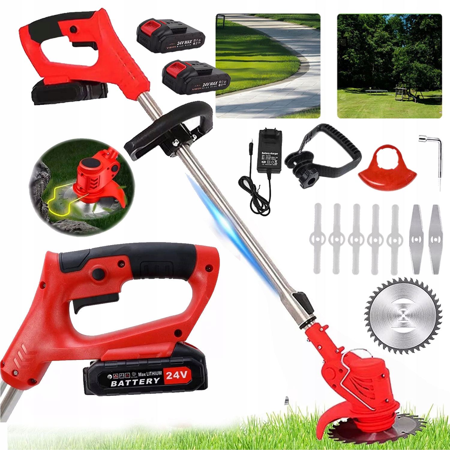 Akumulátorová Vyžínač Křovinořez Zahradní Sekačka Na Trávu Set 650W 2x Aku