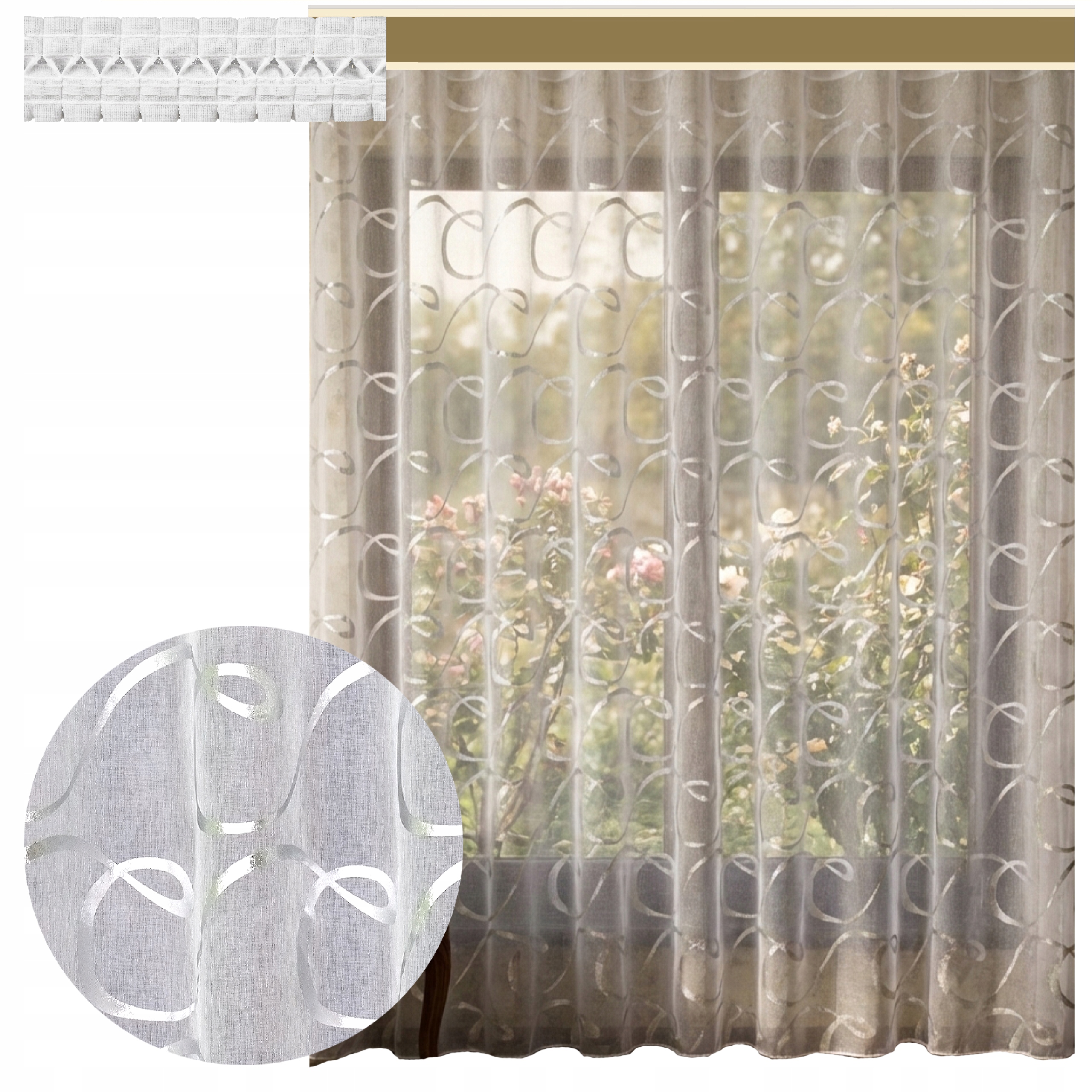 Vintage Záclona Roksana Etamin Olověná Stříbrná Poutka 800x190 cm Hotová