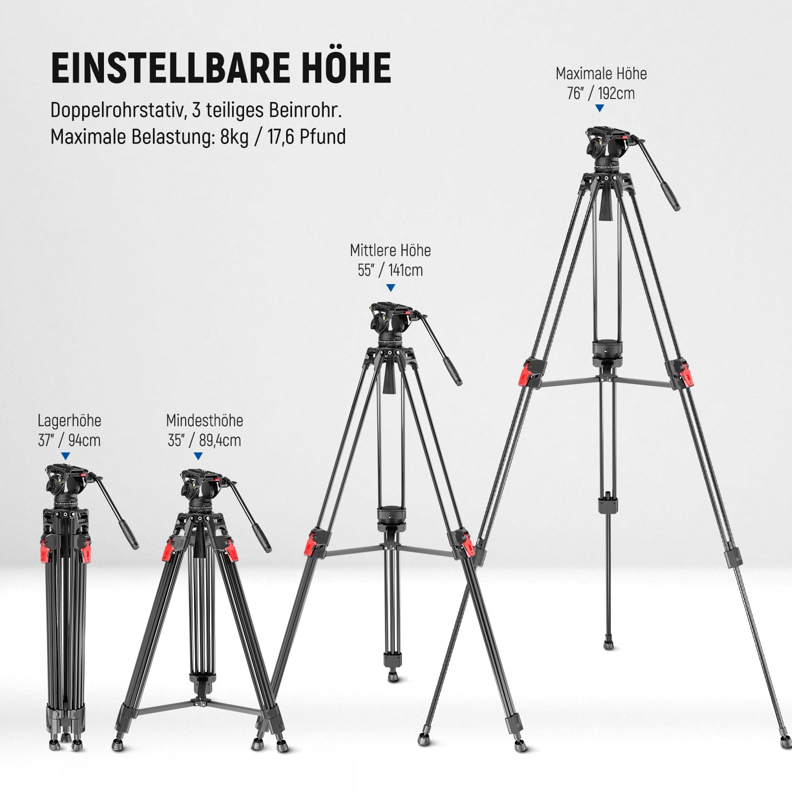 NEEWER Statyw Video Kamera 76" Aluminiowy z Głowicą Fluidową DSLR Camcorder — miniatura 2