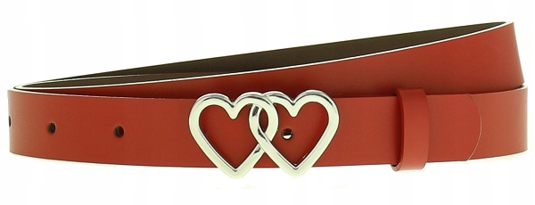 

Damski pasek klamra podwójna serce skóra Czerwony