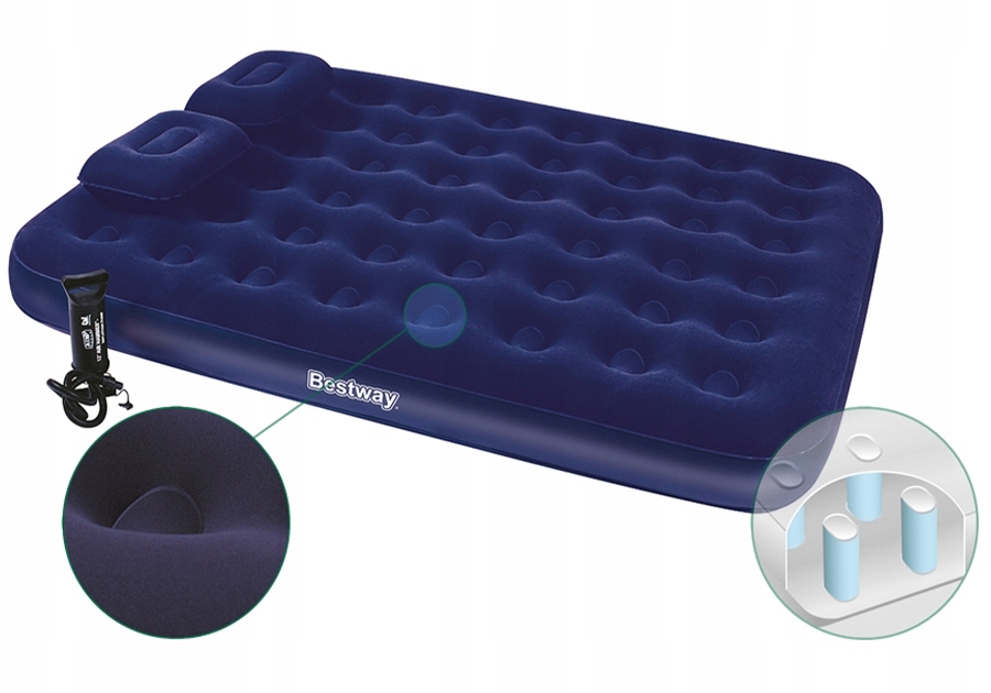 PRZENOŚNY MATERAC DMUCHANY DWUOSOBOWY DO SPANIA +2 PODUSZKI +POMPKA Bestway Typ dwuosobowy