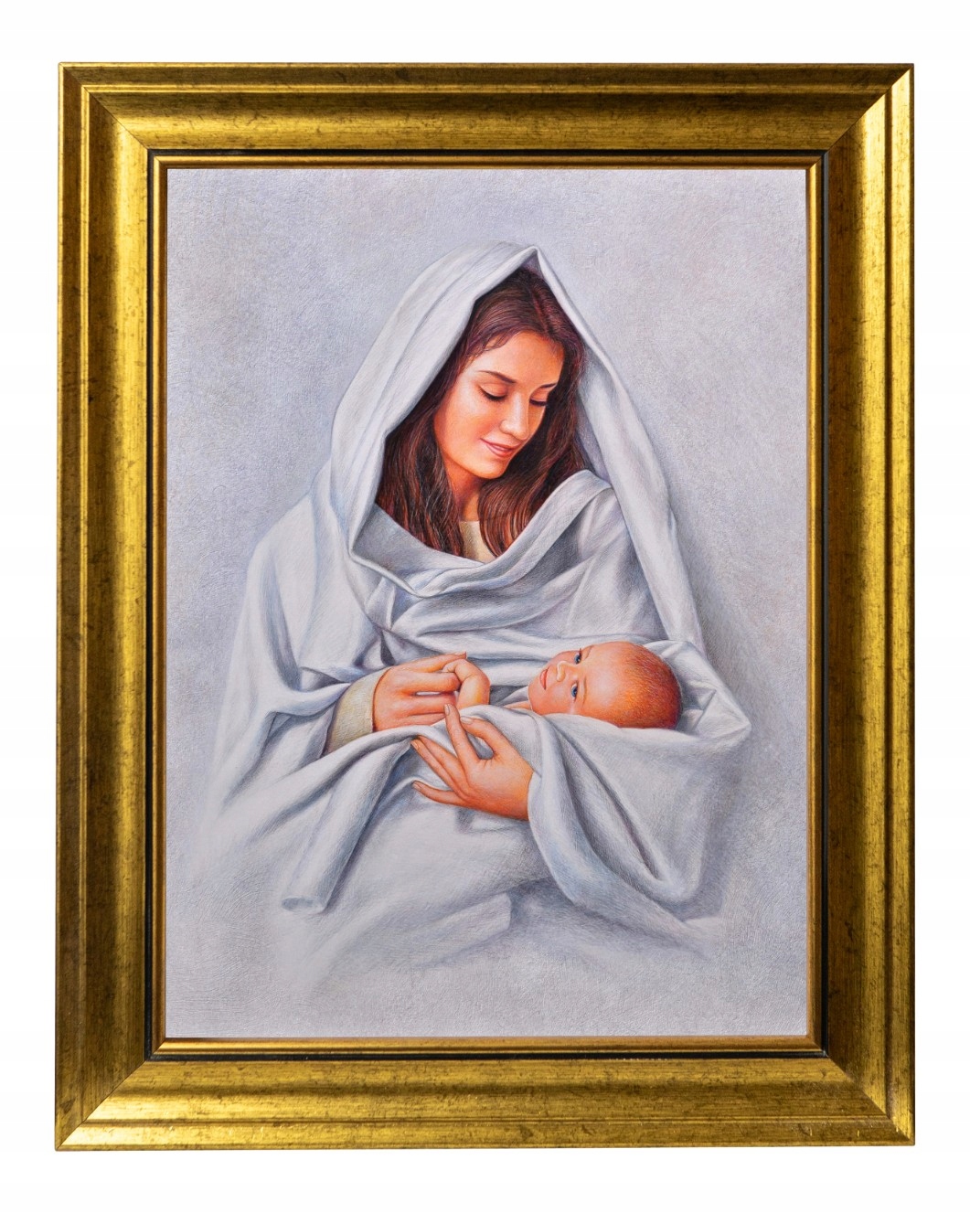 Matka Boží S Dítětem Obraz Plátno Ve Zlatém Rámu Zdobeném 30X40
