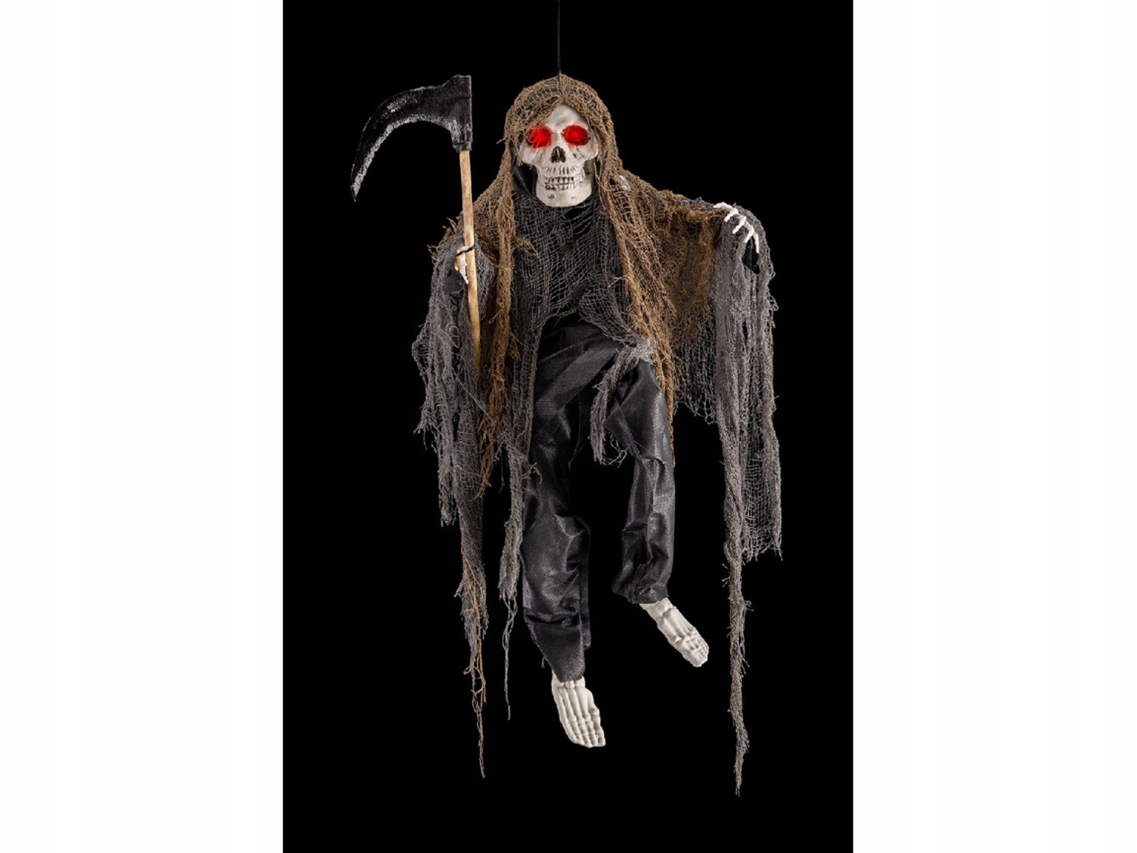 Dekorácia závesná Kostra s halloweenskou kosou 80 cm