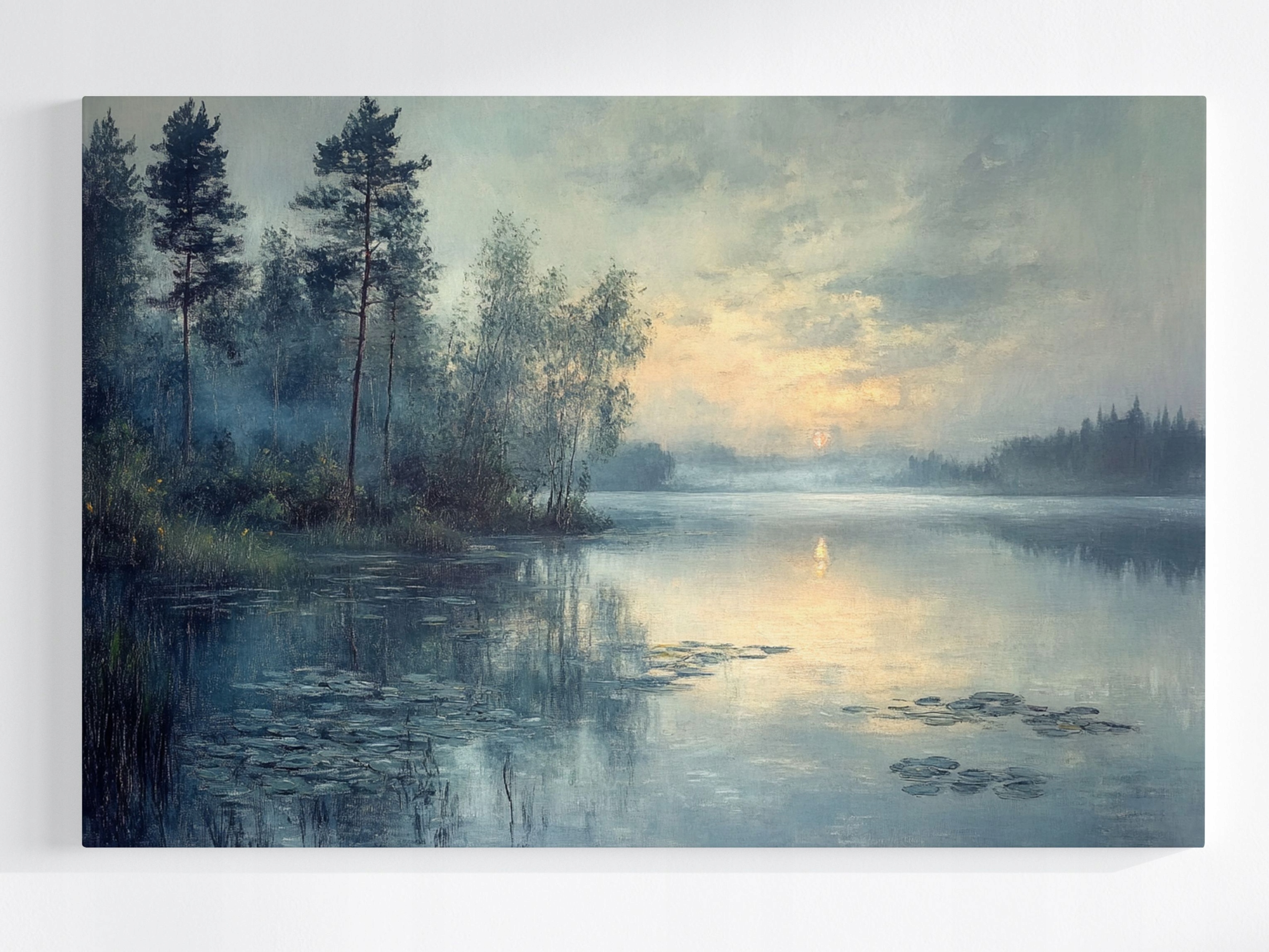Obraz Na Plátně Canvas Krajina Jezero Stromy Slunce Západ Mlha 120x80
