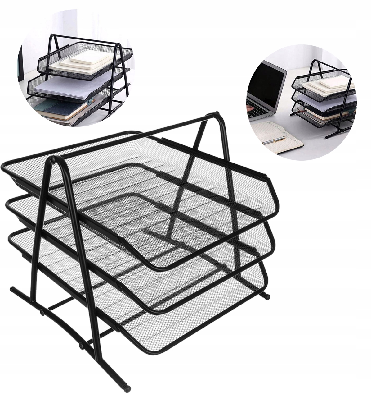 Szuflady na dokumenty A4 - 3 półki czarne