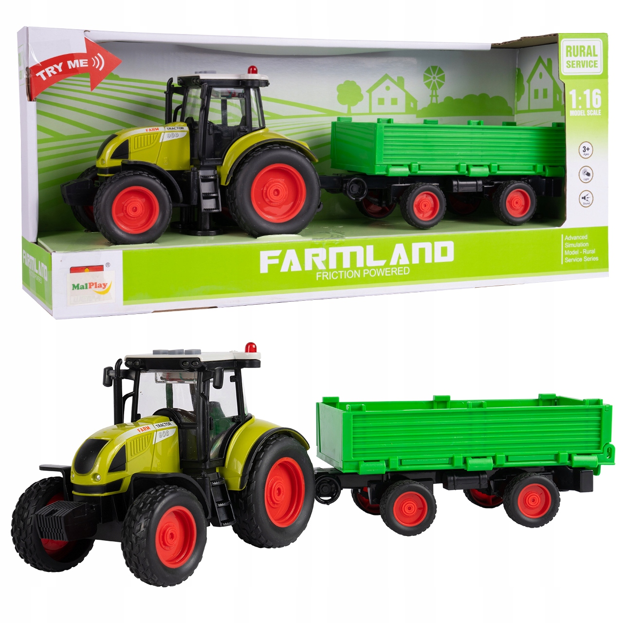 TRAKTOR ROLNICZY FARMERA Z PRZYCZEPĄ INTERAKTYWNY JEŹDZI ŚWIATŁO DŹWIĘK Certyfikaty, opinie, atesty CE EN 71