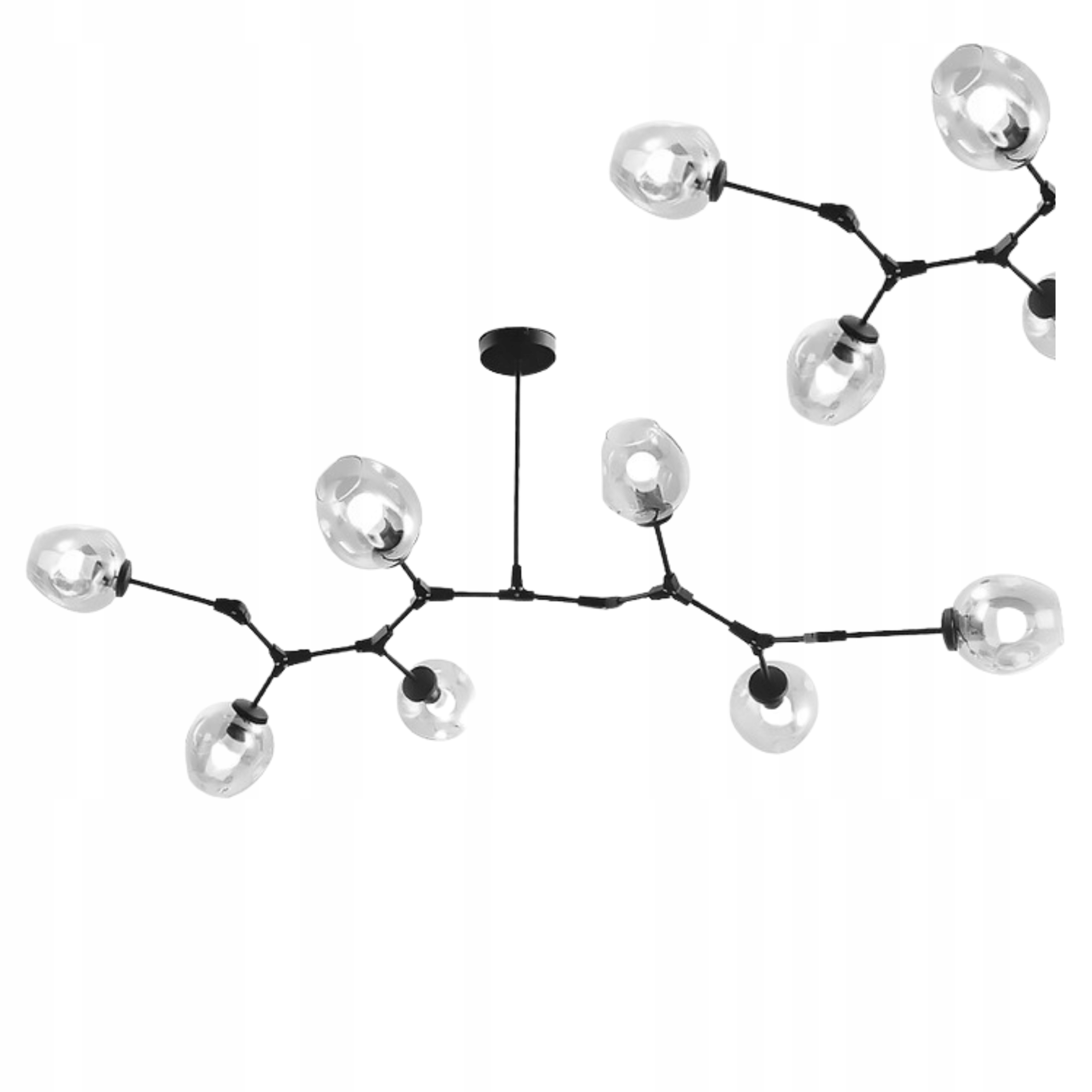 Lampa Sufitowa Wisząca Metalowa Czarna Transparentna Szklana Kula 7x E27